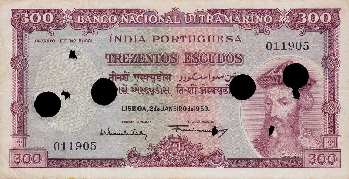 Front of Portuguese India p44x: 300 Escudos from 1959