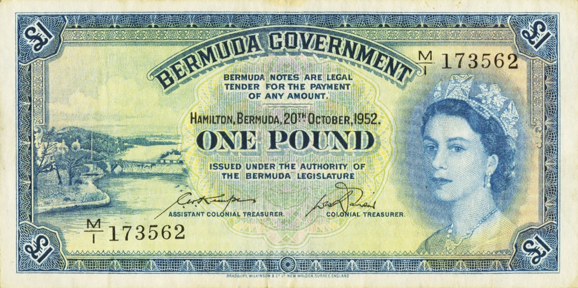 Front of Bermuda p20a: 1 Pound from 1952