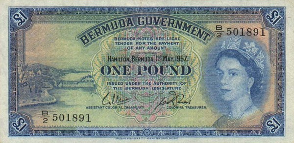 Front of Bermuda p20b: 1 Pound from 1957