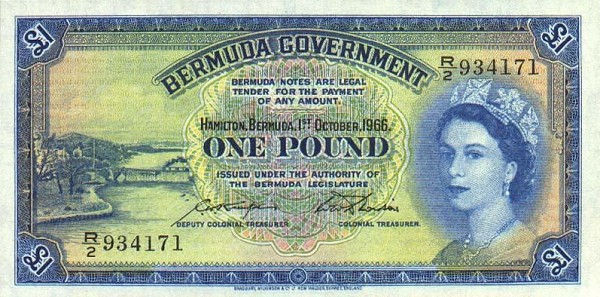 Front of Bermuda p20d: 1 Pound from 1966