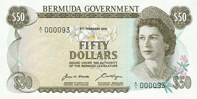 Front of Bermuda p27a: 50 Dollars from 1970