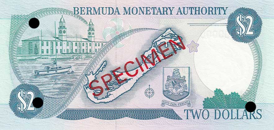 Back of Bermuda p34s: 2 Dollars from 1988