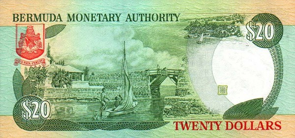 Back of Bermuda p43a: 20 Dollars from 1996