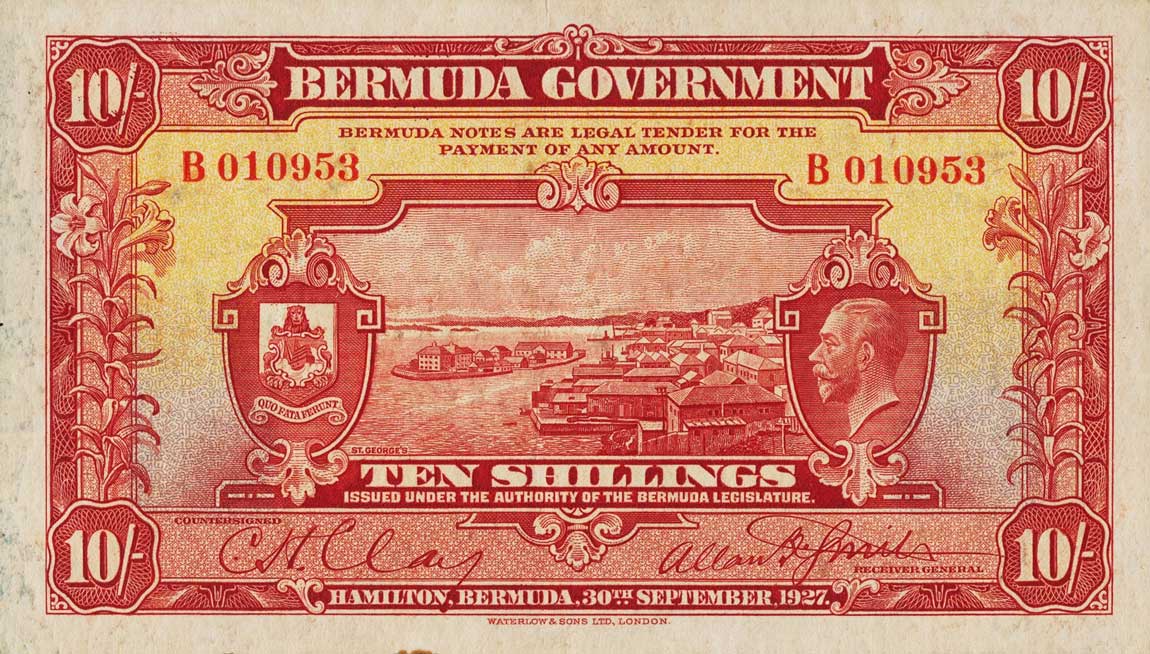 Front of Bermuda p4: 10 Shillings from 1927