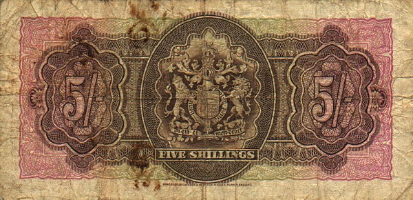 Back of Bermuda p8a: 5 Shillings from 1937