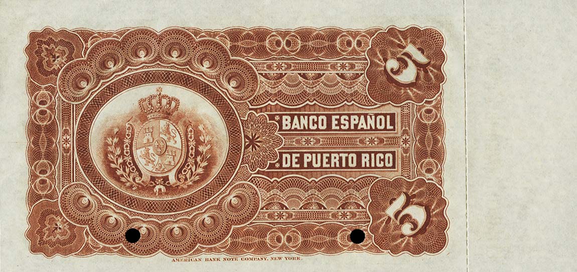 Back of Puerto Rico p26s: 5 Pesos from 1894