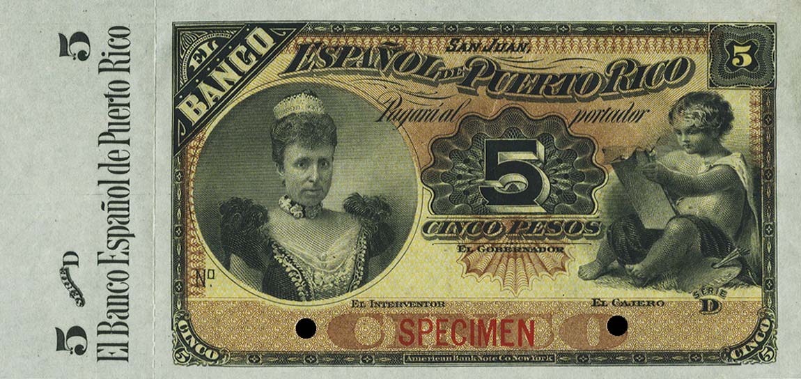 Front of Puerto Rico p26s: 5 Pesos from 1894