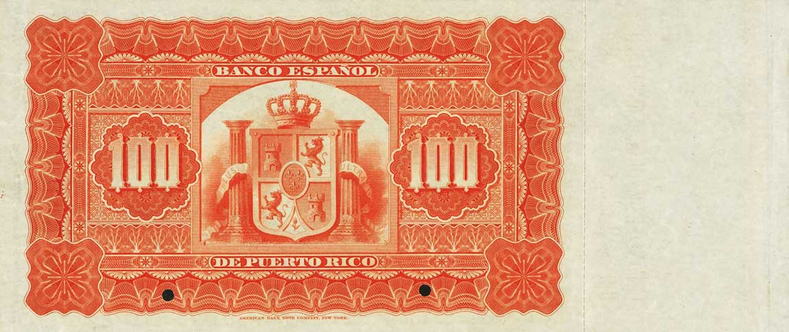 Back of Puerto Rico p30: 100 Pesos from 1894