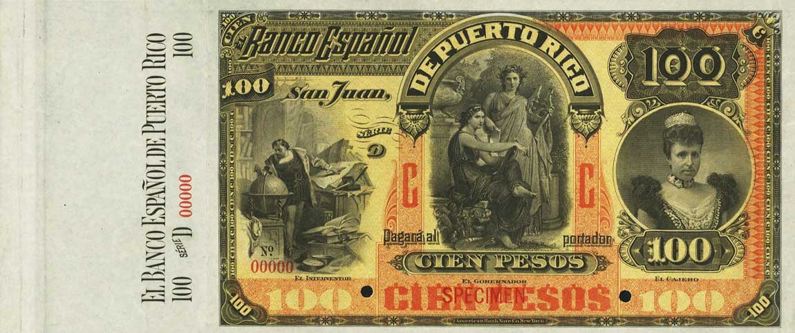Front of Puerto Rico p30: 100 Pesos from 1894