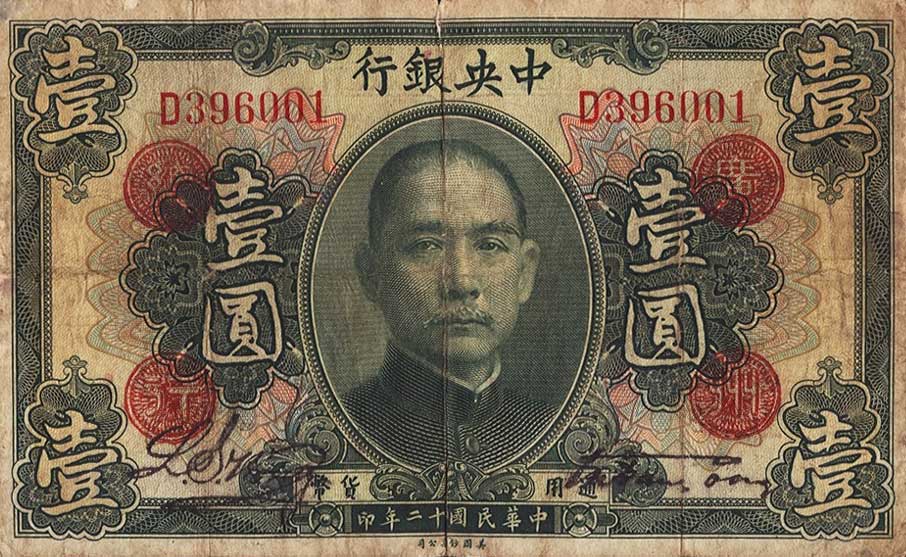 Front of China p171d: 1 Dollar from 1923