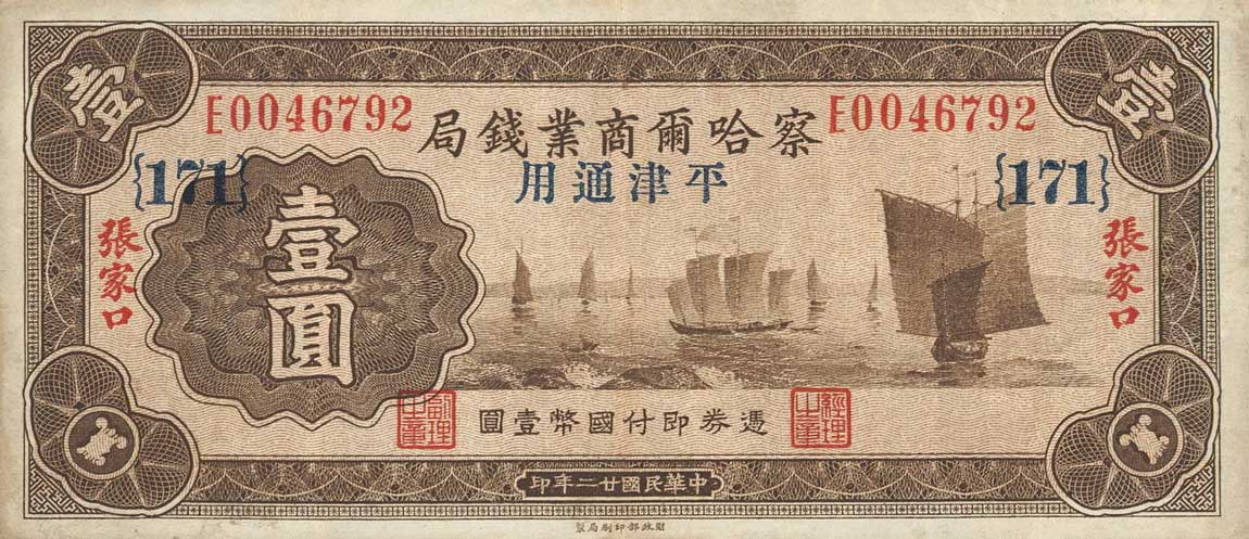 Front of China pS856Ba: 1 Yuan from 1933