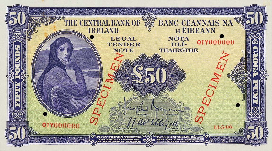 Front of Ireland, Republic of p61s: 50 Pounds from 1943