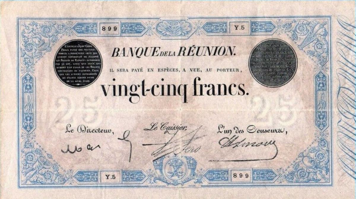 Front of Reunion p15: 25 Francs from 1876