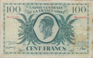 p37a from Reunion: 100 Francs from 1944