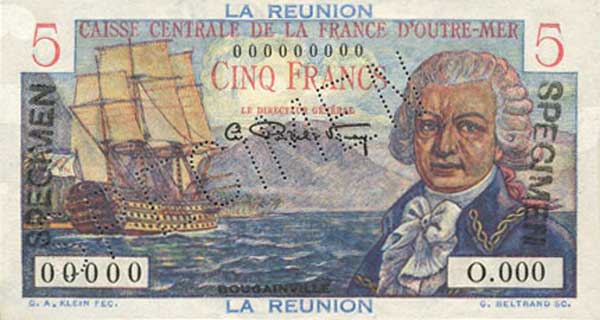 Front of Reunion p41s: 5 Francs from 1947