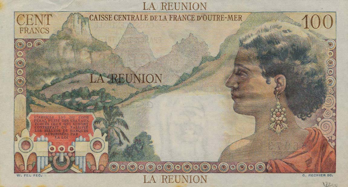 Back of Reunion p45a: 100 Francs from 1947