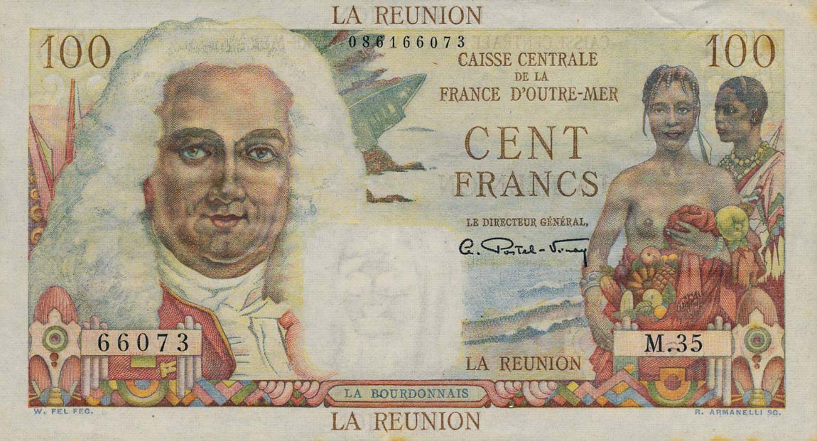 Front of Reunion p45a: 100 Francs from 1947