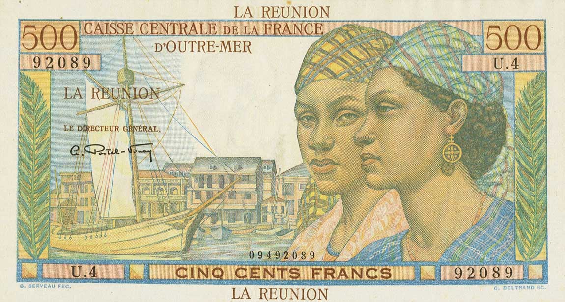 Front of Reunion p46a: 500 Francs from 1947