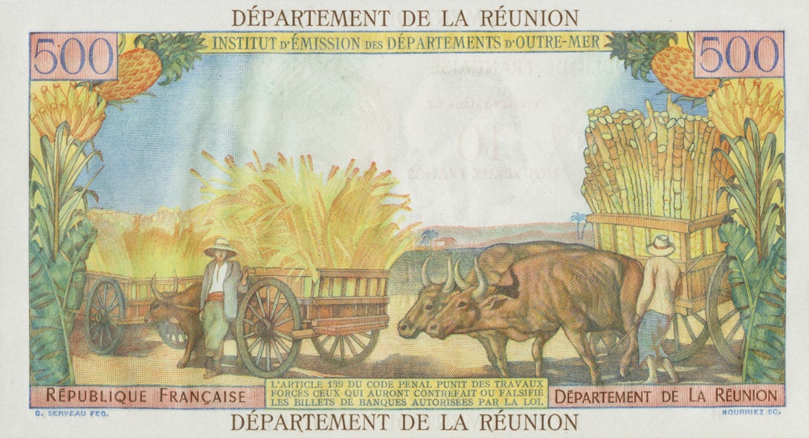 Back of Reunion p54b: 10 Nouveaux Francs from 1971