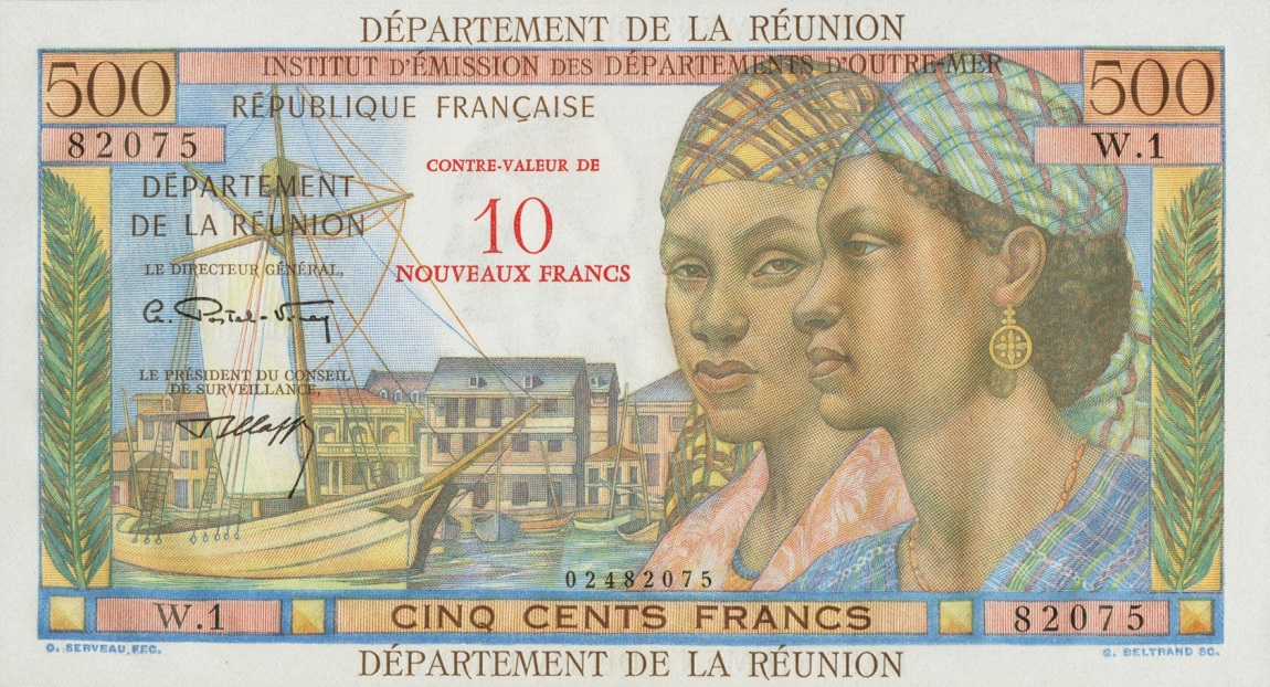 Front of Reunion p54b: 10 Nouveaux Francs from 1971