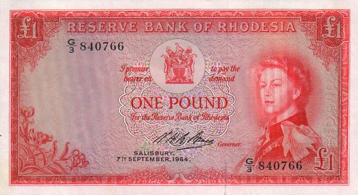 Front of Rhodesia p25a: 1 Pound from 1964