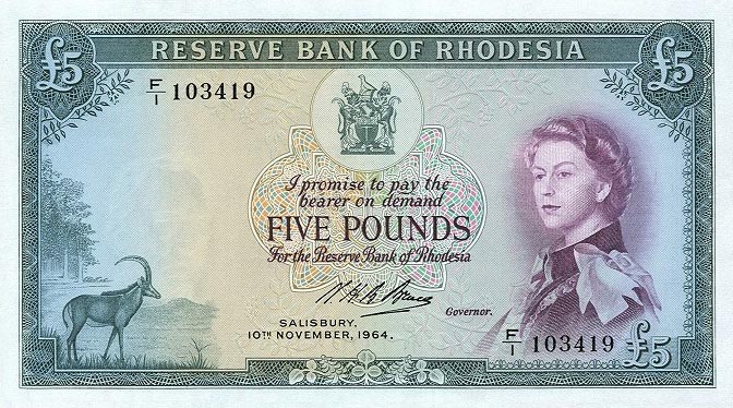 Front of Rhodesia p26a: 5 Pounds from 1964