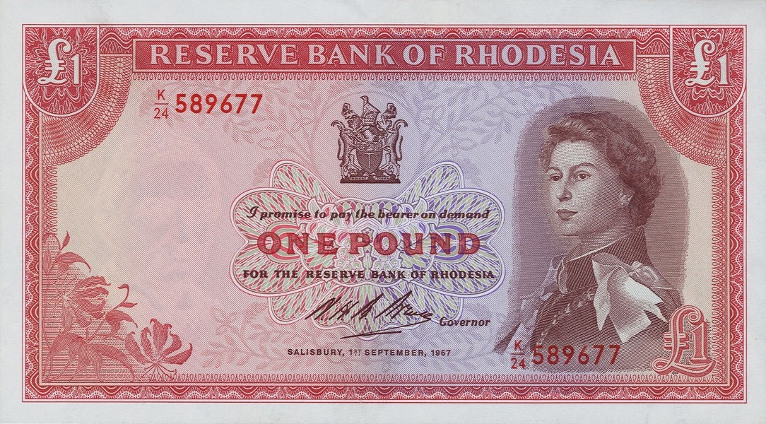 Front of Rhodesia p28c: 1 Pound from 1967