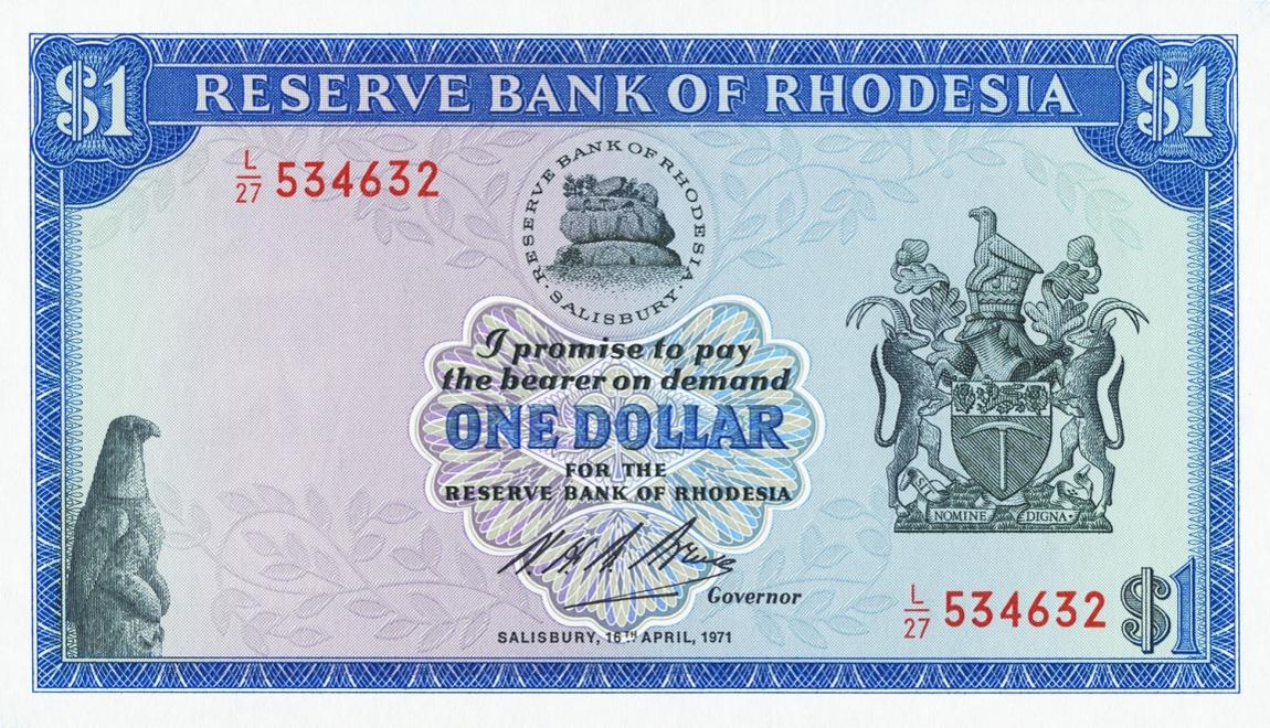 Front of Rhodesia p30b: 1 Dollar from 1971