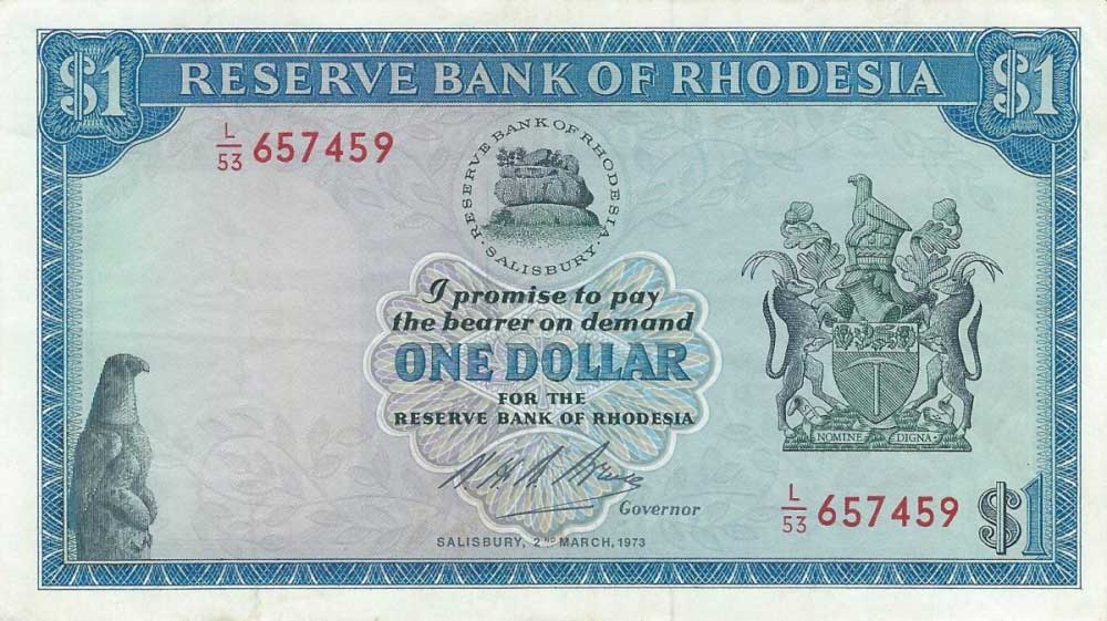 Front of Rhodesia p30h: 1 Dollar from 1973