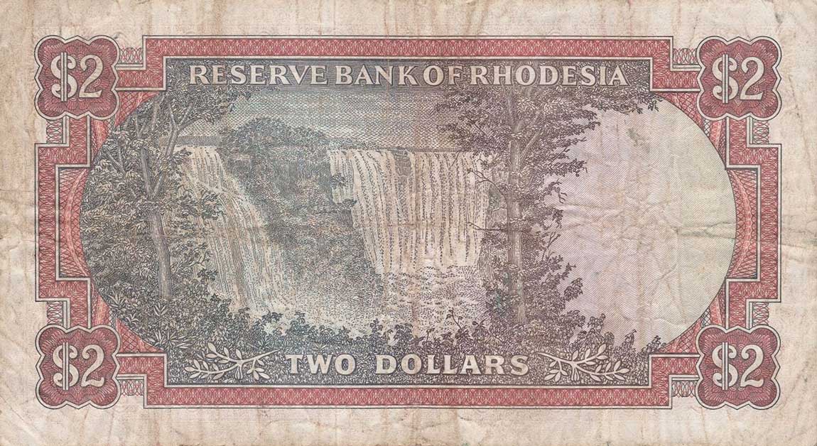 Back of Rhodesia p31c: 2 Dollars from 1970