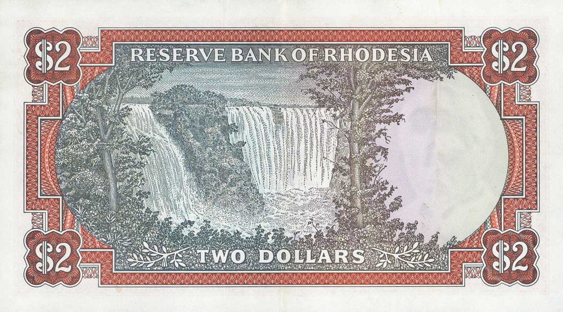 Back of Rhodesia p31j: 2 Dollars from 1975