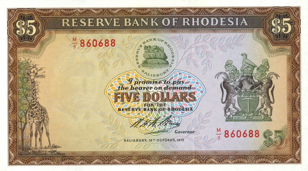 Front of Rhodesia p32a: 5 Dollars from 1972