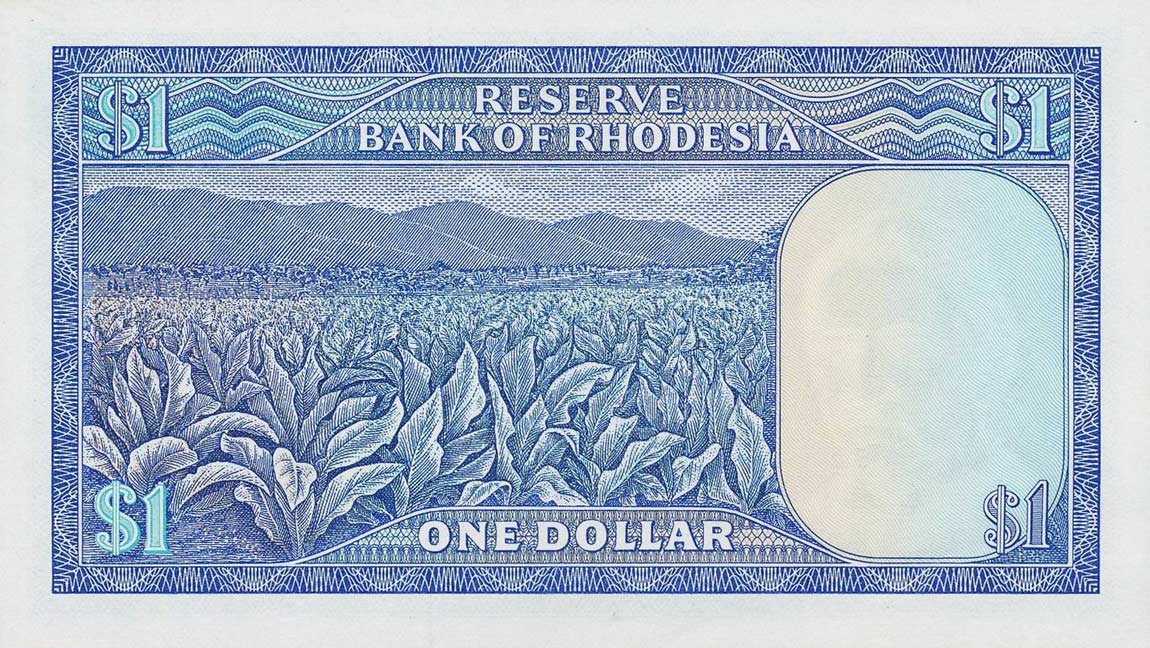 Back of Rhodesia p34c: 1 Dollar from 1978