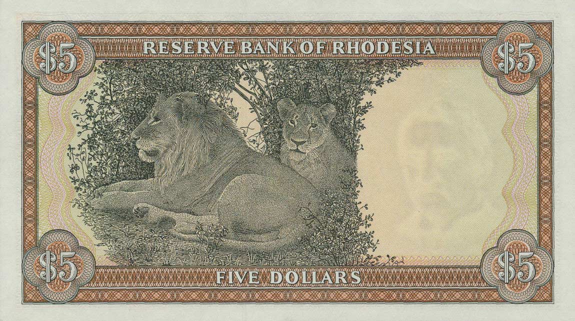 Back of Rhodesia p36b: 5 Dollars from 1978