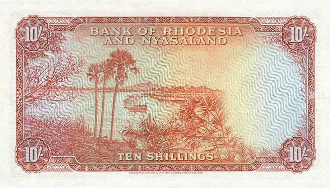 Back of Rhodesia and Nyasaland p20b: 10 Shillings from 1960