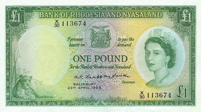 Front of Rhodesia and Nyasaland p21a: 1 Pound from 1956