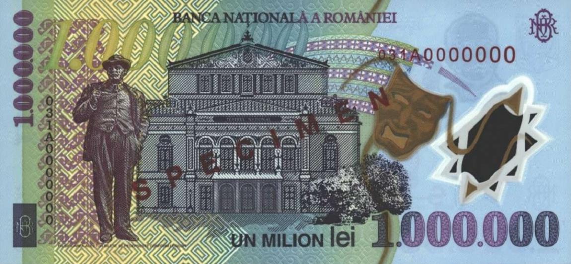 Back of Romania p116s: 1000000 Lei from 2003