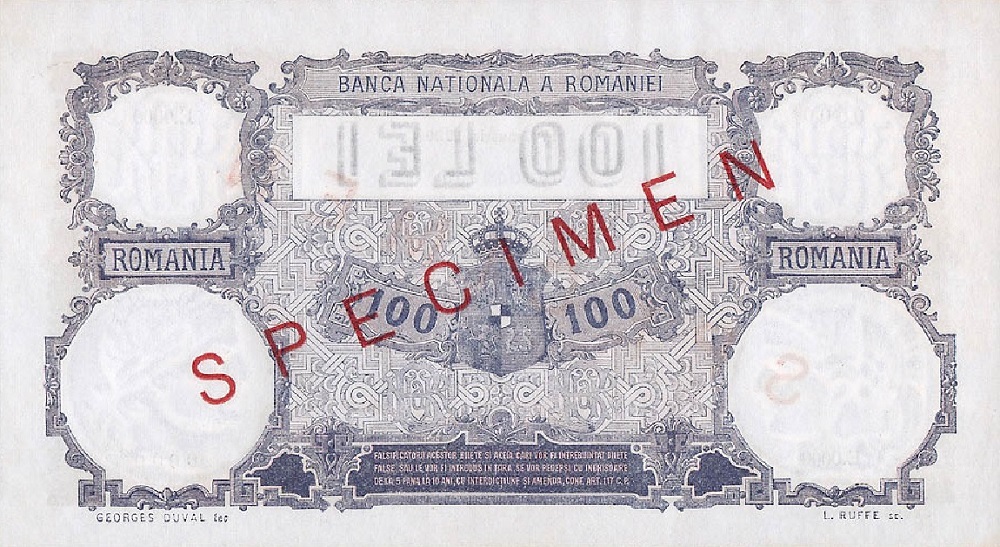 Back of Romania p21s1: 100 Lei from 1929