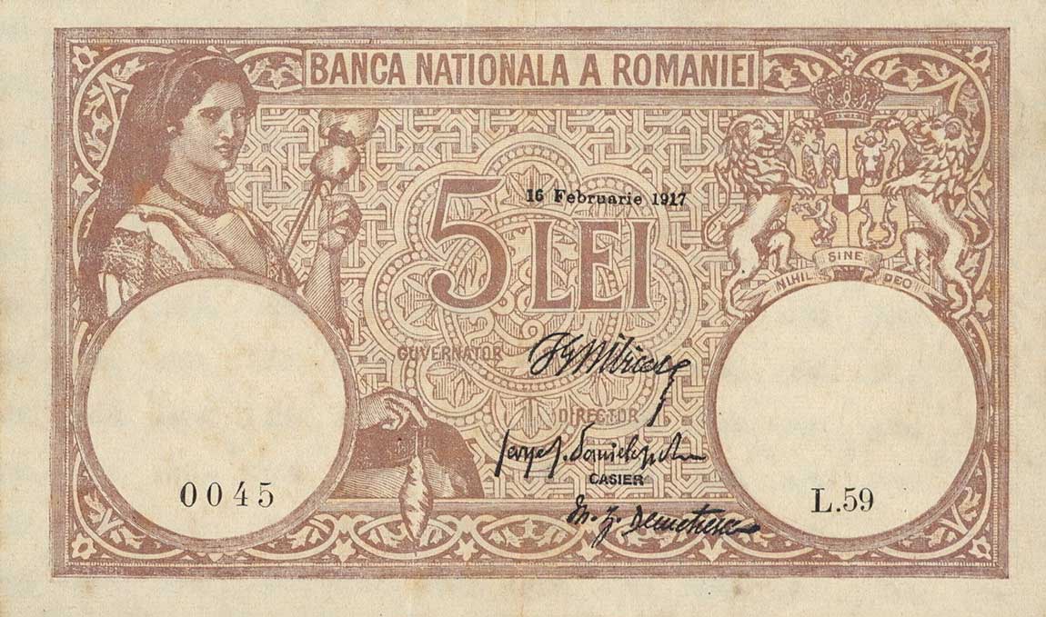 Front of Romania p24a: 5 Lei from 1917