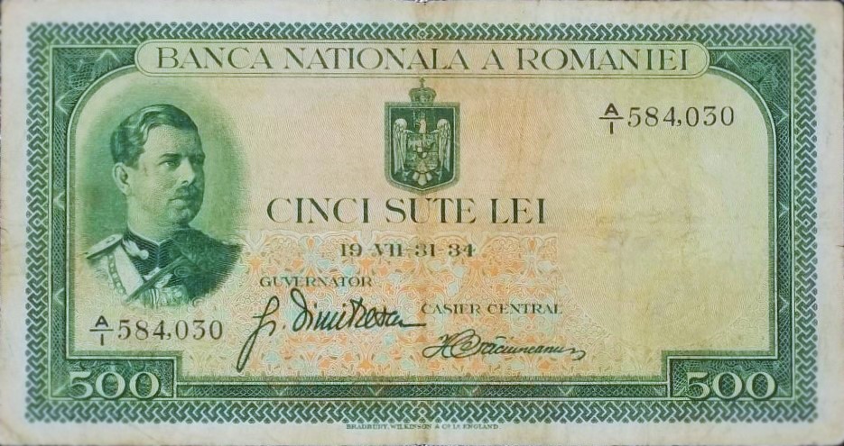 Front of Romania p36a: 500 Lei from 1934