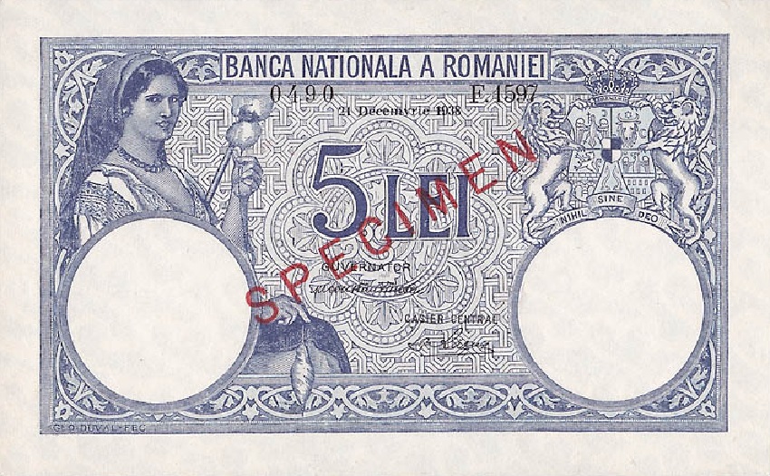 Front of Romania p40a: 5 Lei from 1938