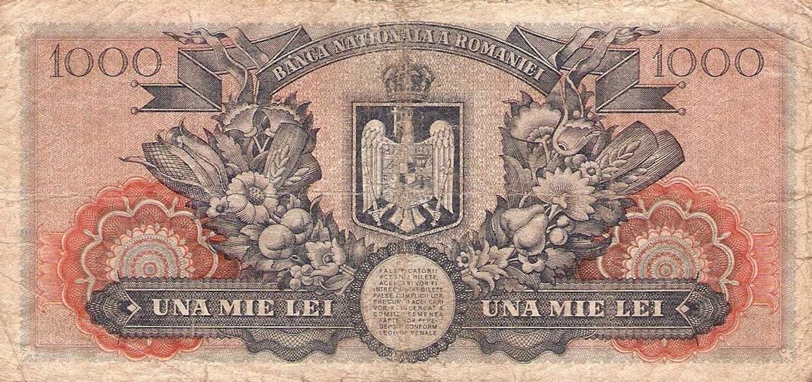Back of Romania p66: 1000 Lei from 1947