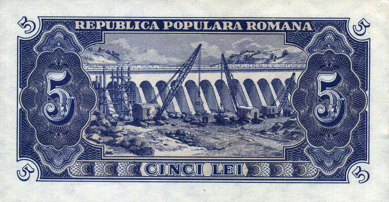 Back of Romania p83a: 5 Lei from 1952