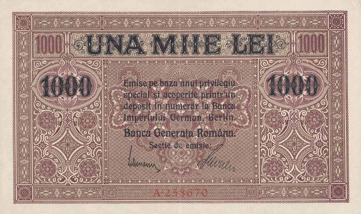 Front of Romania pM8: 1000 Lei from 1917