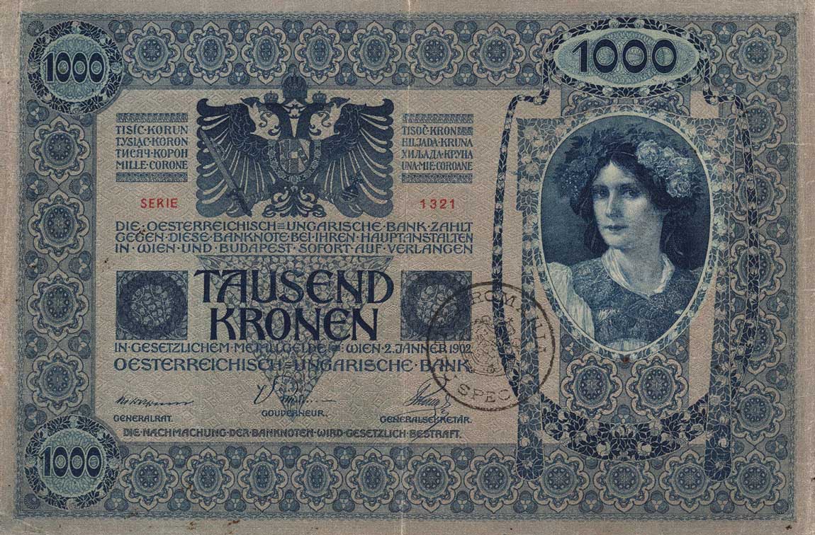Front of Romania pR10: 1000 Kronen from 1919
