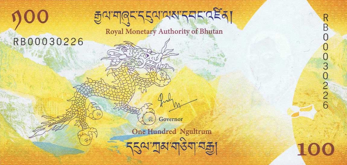 Back of Bhutan p37a: 100 Ngultrum from 2016