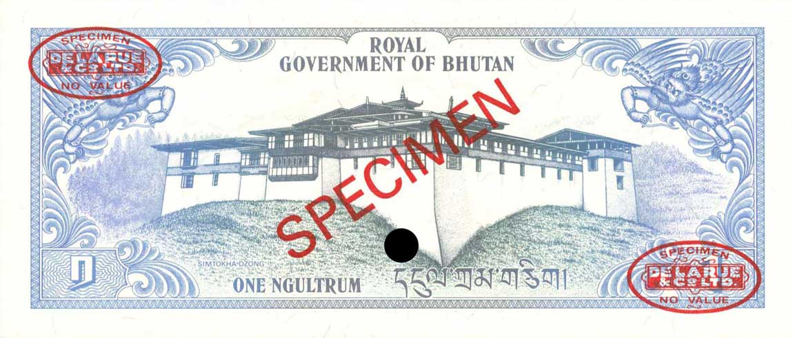 Back of Bhutan p5s: 1 Ngultrum from 1981