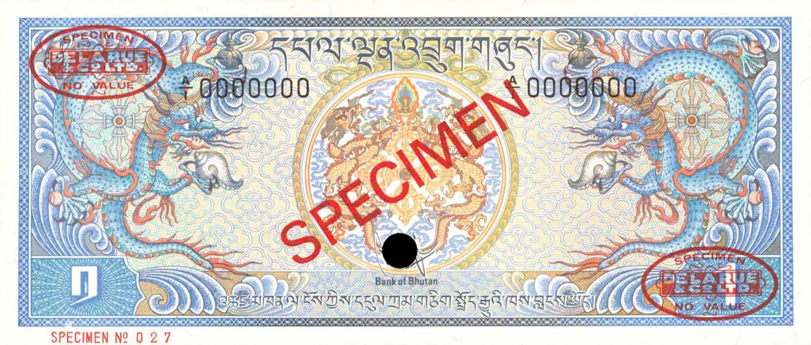 Front of Bhutan p5s: 1 Ngultrum from 1981