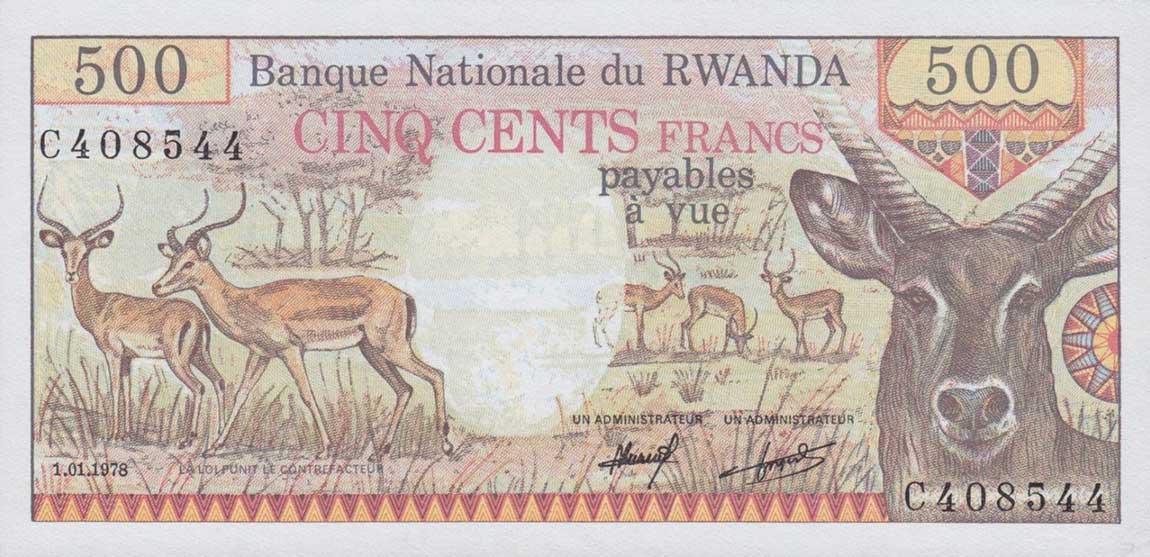 Front of Rwanda p13b: 500 Francs from 1978