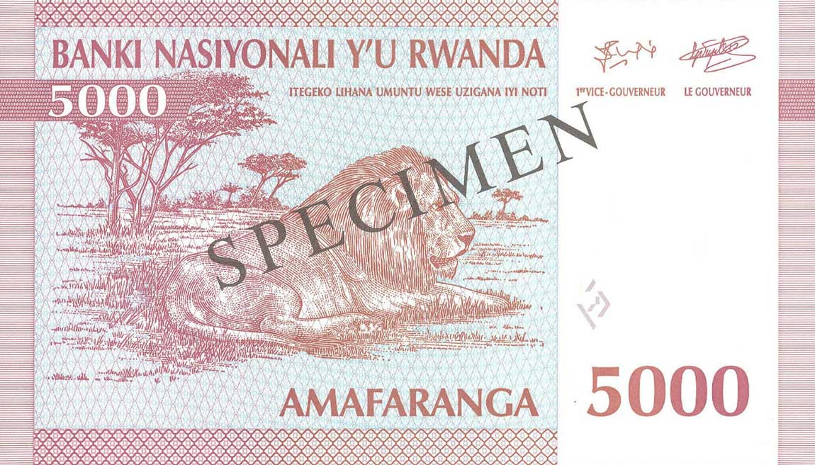 Back of Rwanda p25s: 5000 Francs from 1994
